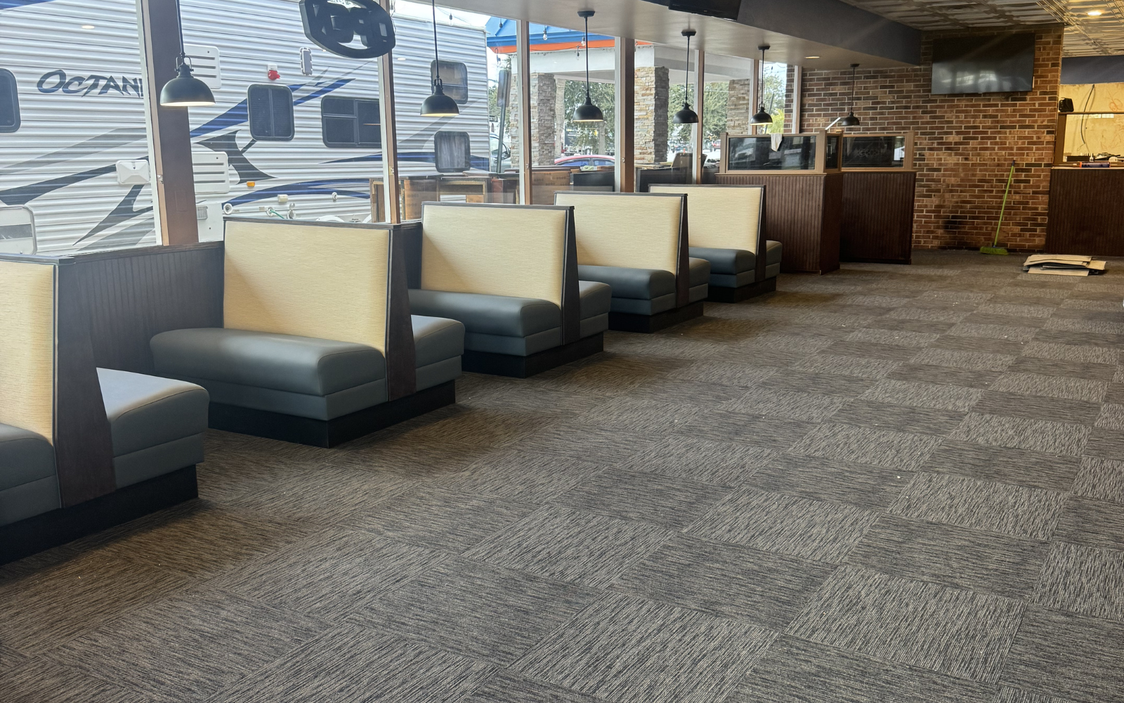 Modern hardwood flooring installation in Lakeland FL living room by Galloway Carpet One